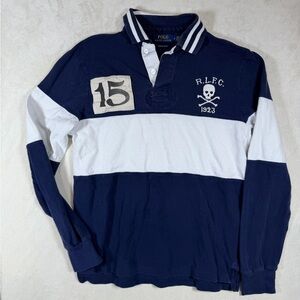 Polo Ralph Lauren Slim Fit Medium Navy and White Skull Embroidered Rugby Shirt